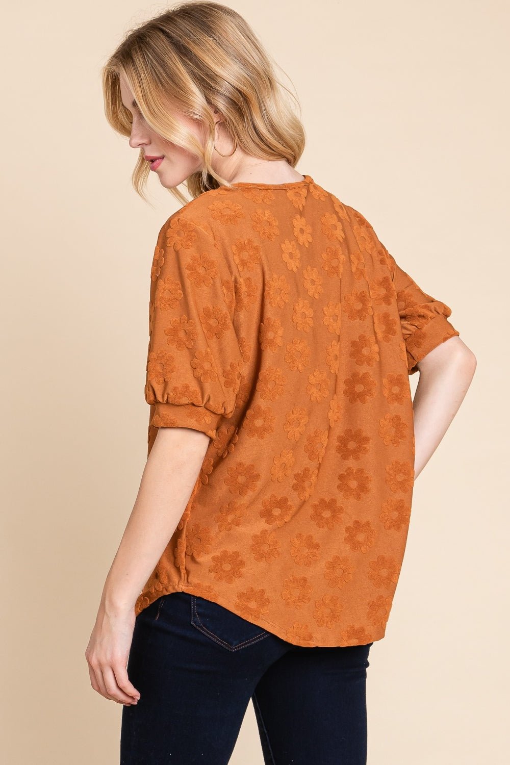 BOMBOM Textured Floral Pattern Top - Bitsy Gypsy Boutique