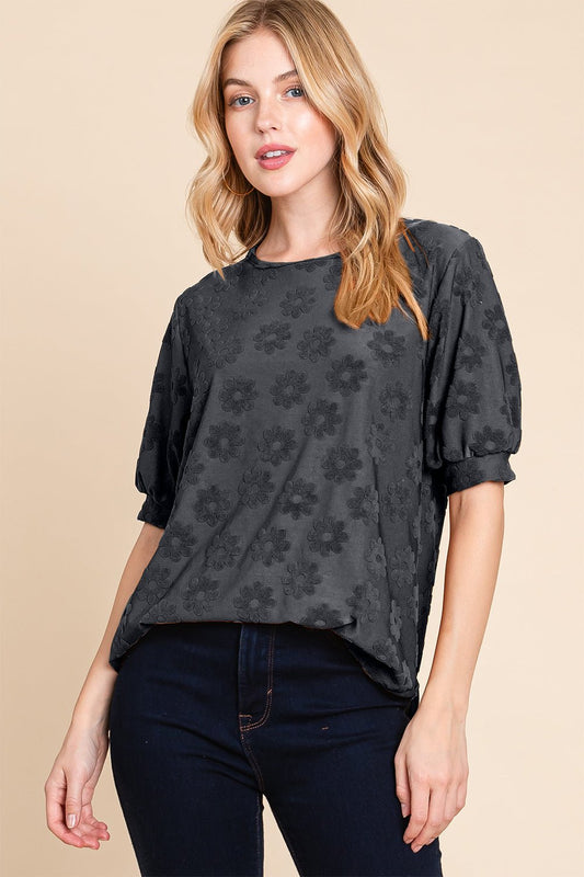 BOMBOM Textured Floral Pattern Top - Bitsy Gypsy Boutique