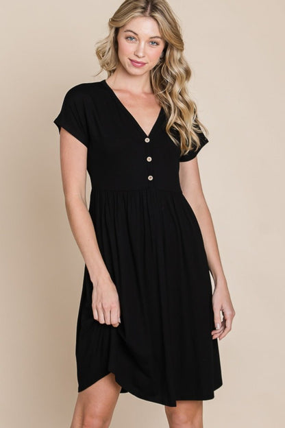 BOMBOM V - Neck Short Sleeve Dress - Bitsy Gypsy Boutique