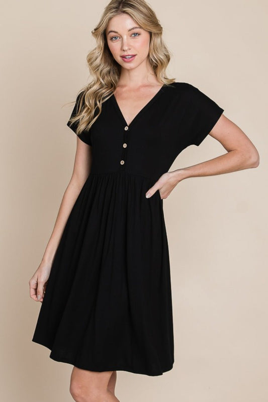 BOMBOM V - Neck Short Sleeve Dress - Bitsy Gypsy Boutique