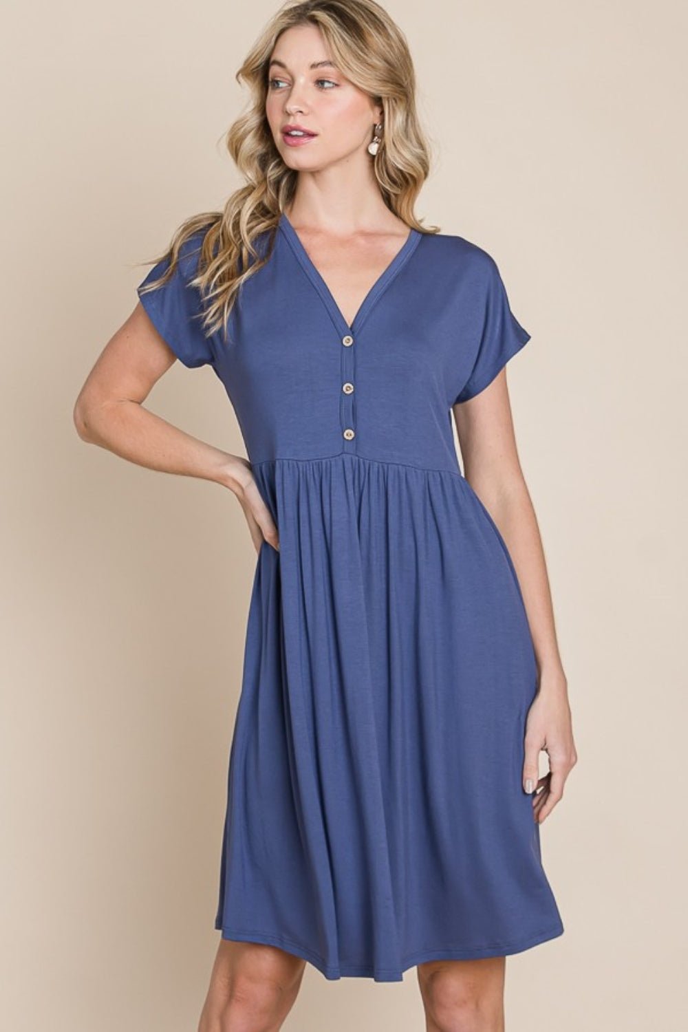 BOMBOM V - Neck Short Sleeve Dress - Bitsy Gypsy Boutique