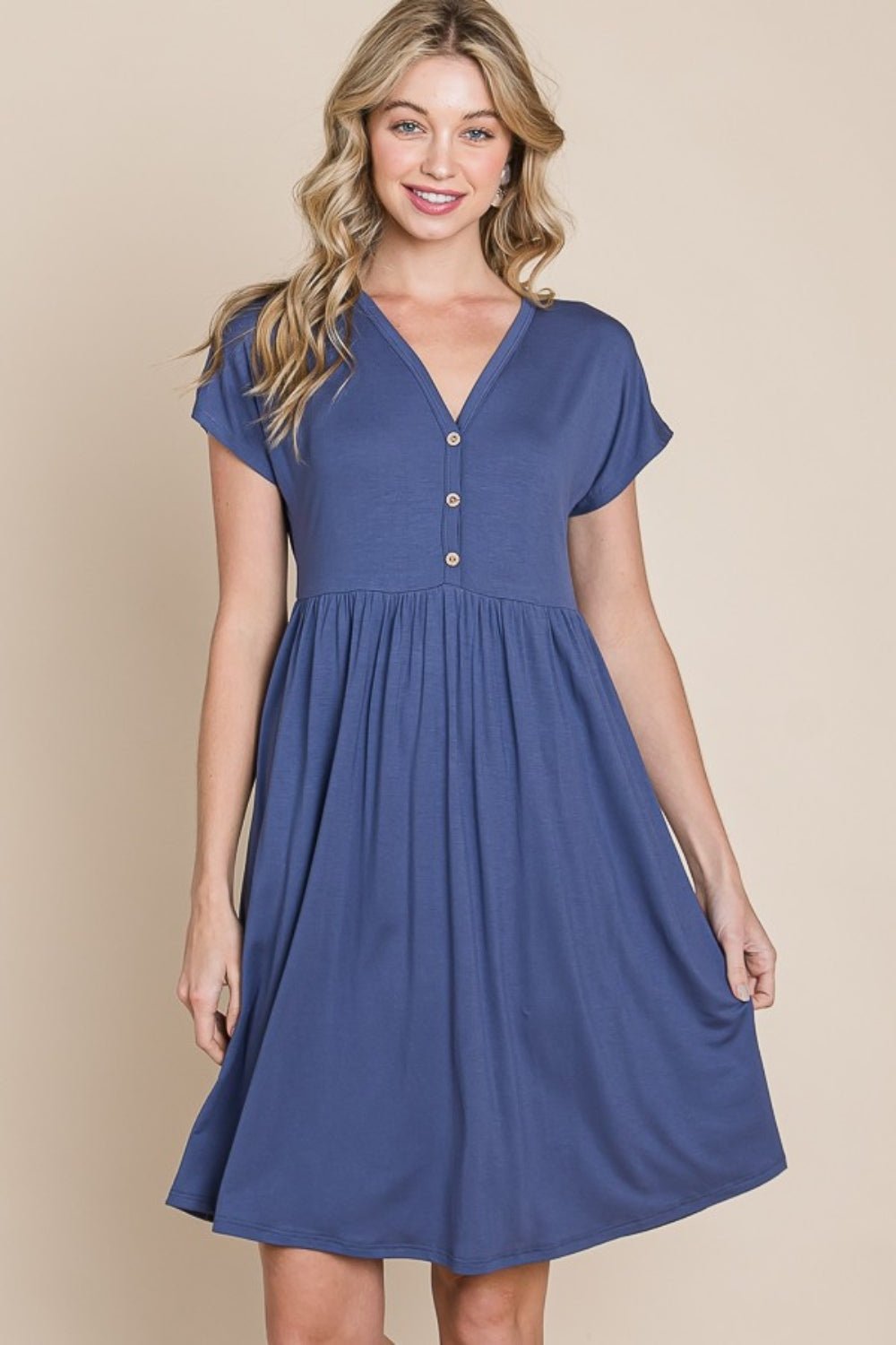 BOMBOM V - Neck Short Sleeve Dress - Bitsy Gypsy Boutique