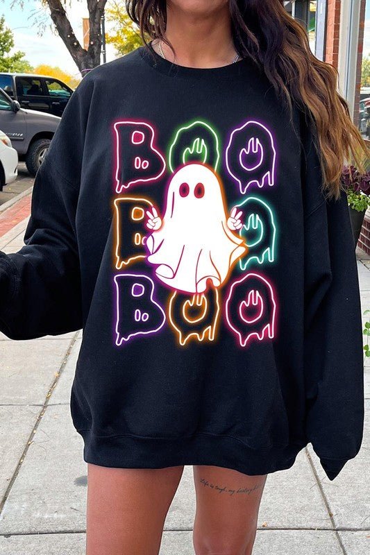 Boo Neon Halloween Ghost Graphic Sweatshirts - Bitsy Gypsy Boutique