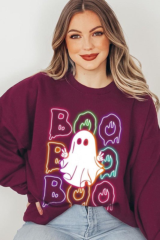 Boo Neon Halloween Ghost Graphic Sweatshirts - Bitsy Gypsy Boutique