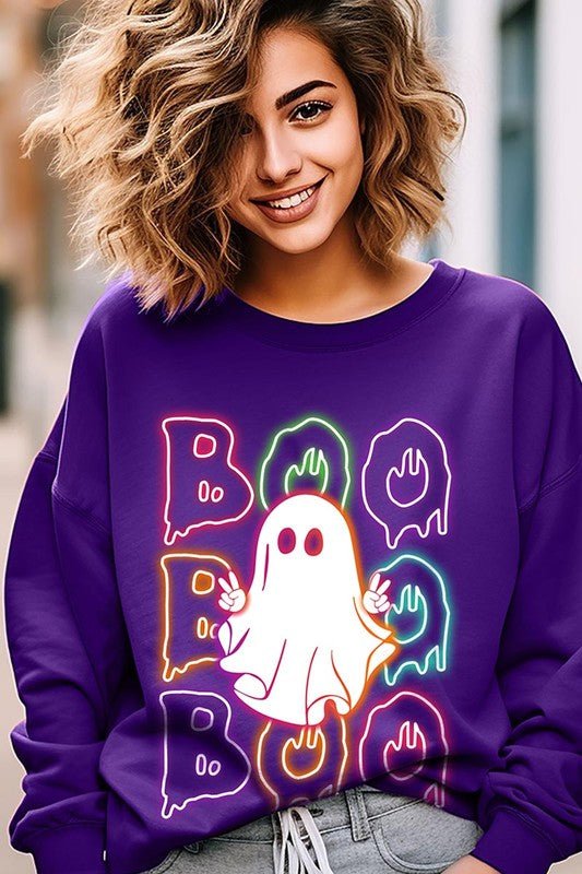 Boo Neon Halloween Ghost Graphic Sweatshirts - Bitsy Gypsy Boutique