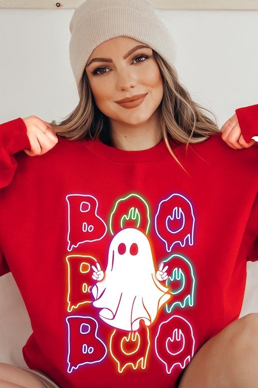 Boo Neon Halloween Ghost Graphic Sweatshirts - Bitsy Gypsy Boutique