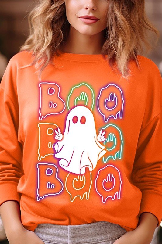 Boo Neon Halloween Ghost Graphic Sweatshirts - Bitsy Gypsy Boutique