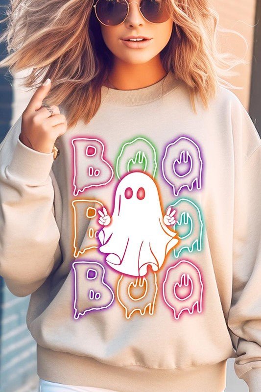 Boo Neon Halloween Ghost Graphic Sweatshirts - Bitsy Gypsy Boutique