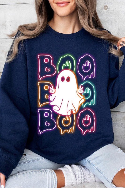 Boo Neon Halloween Ghost Graphic Sweatshirts - Bitsy Gypsy Boutique