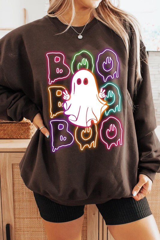 Boo Neon Halloween Ghost Graphic Sweatshirts - Bitsy Gypsy Boutique