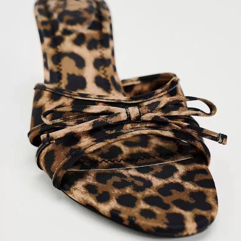 Bow Leopard Kitten Heel Sandals - Bitsy Gypsy Boutique