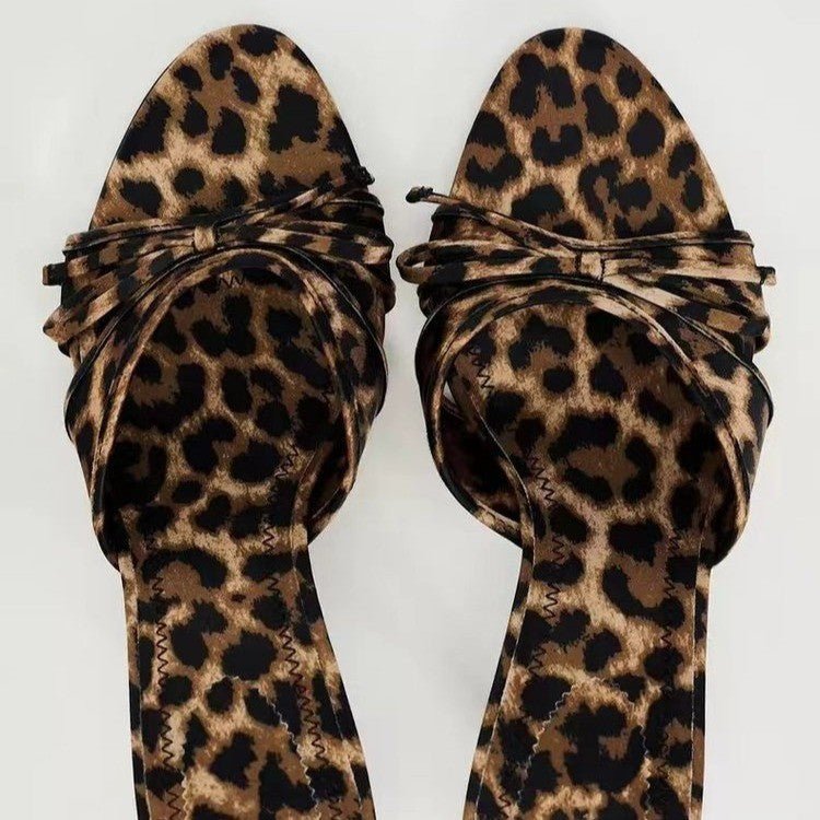 Bow Leopard Kitten Heel Sandals - Bitsy Gypsy Boutique