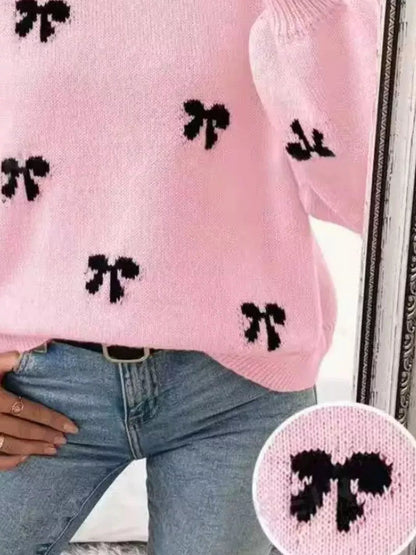 Bow Round Neck Dropped Shoulder Sweater - Bitsy Gypsy Boutique
