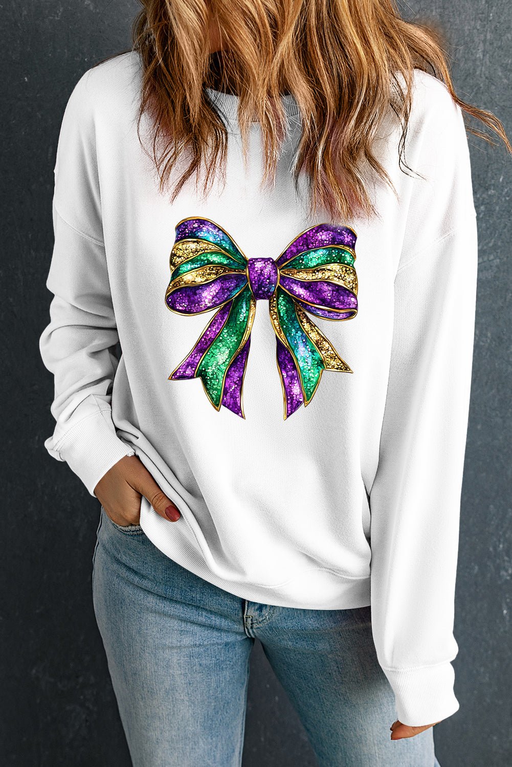 Bow Round Neck Long Sleeve Sweatshirt - Bitsy Gypsy Boutique