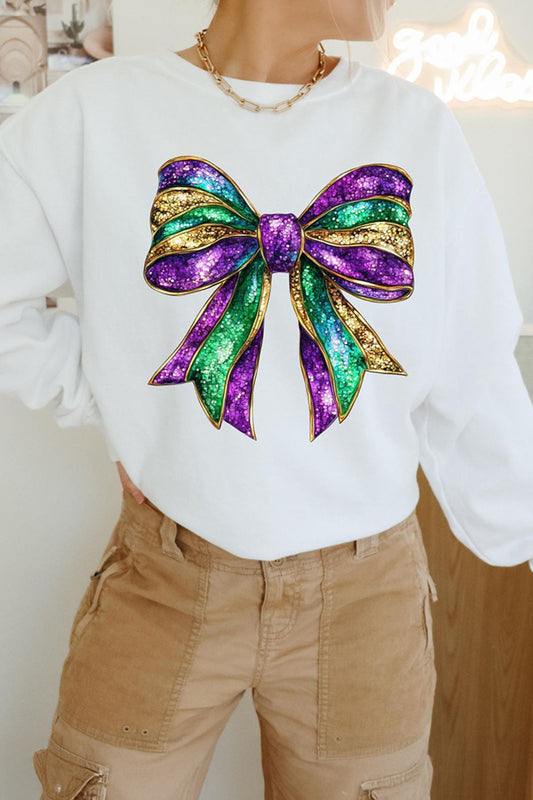 Bow Round Neck Long Sleeve Sweatshirt - Bitsy Gypsy Boutique