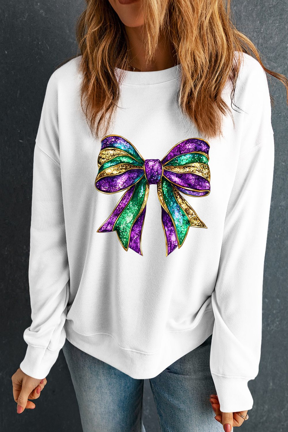 Bow Round Neck Long Sleeve Sweatshirt - Bitsy Gypsy Boutique