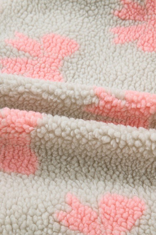 Bow Sherpa Quarter Zip Drop Shoulder Sweatshirt - Bitsy Gypsy Boutique