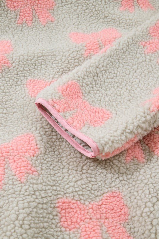 Bow Sherpa Quarter Zip Drop Shoulder Sweatshirt - Bitsy Gypsy Boutique