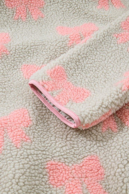 Bow Sherpa Quarter Zip Drop Shoulder Sweatshirt - Bitsy Gypsy Boutique