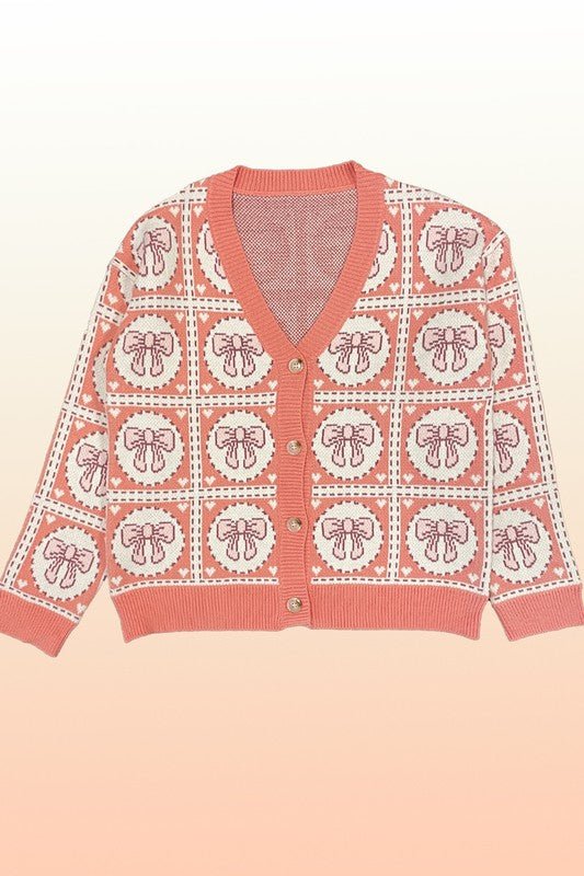 Bow tiled knit cardigan - Bitsy Gypsy Boutique