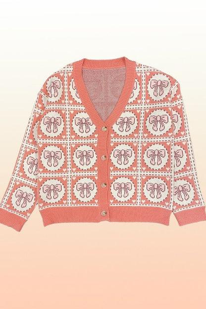 Bow tiled knit cardigan - Bitsy Gypsy Boutique