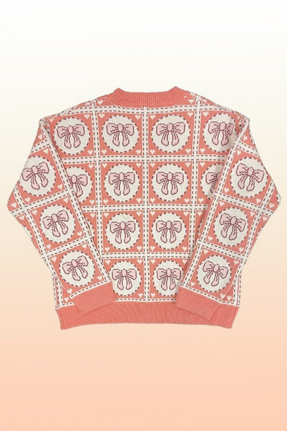 Bow tiled knit cardigan - Bitsy Gypsy Boutique