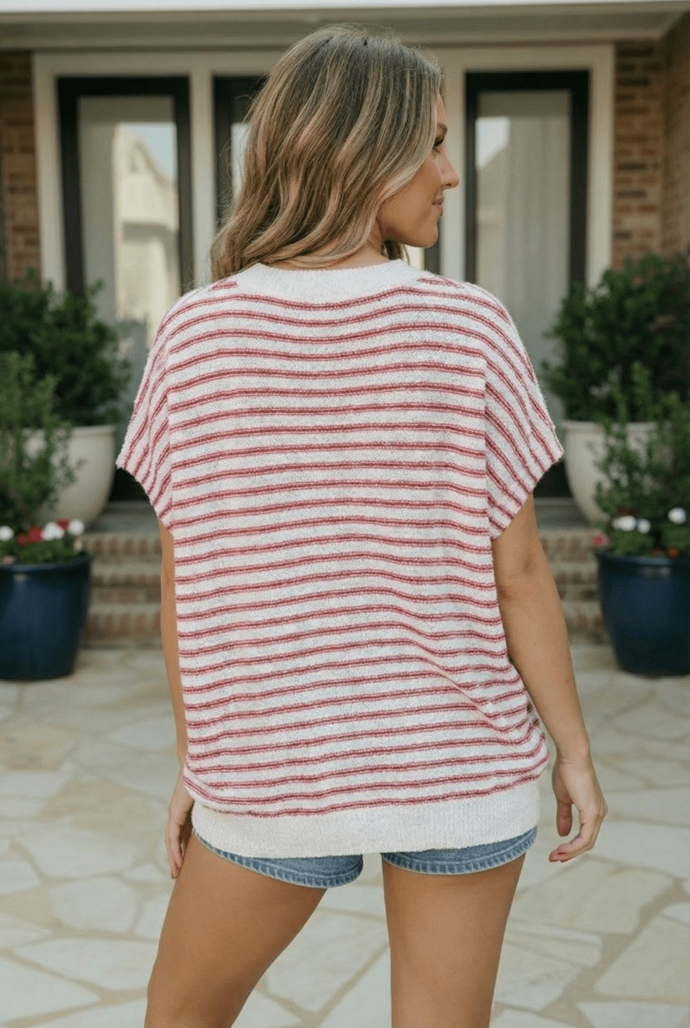 Breezy Stripe Knit Top in Ivory and Red - Bitsy Gypsy Boutique