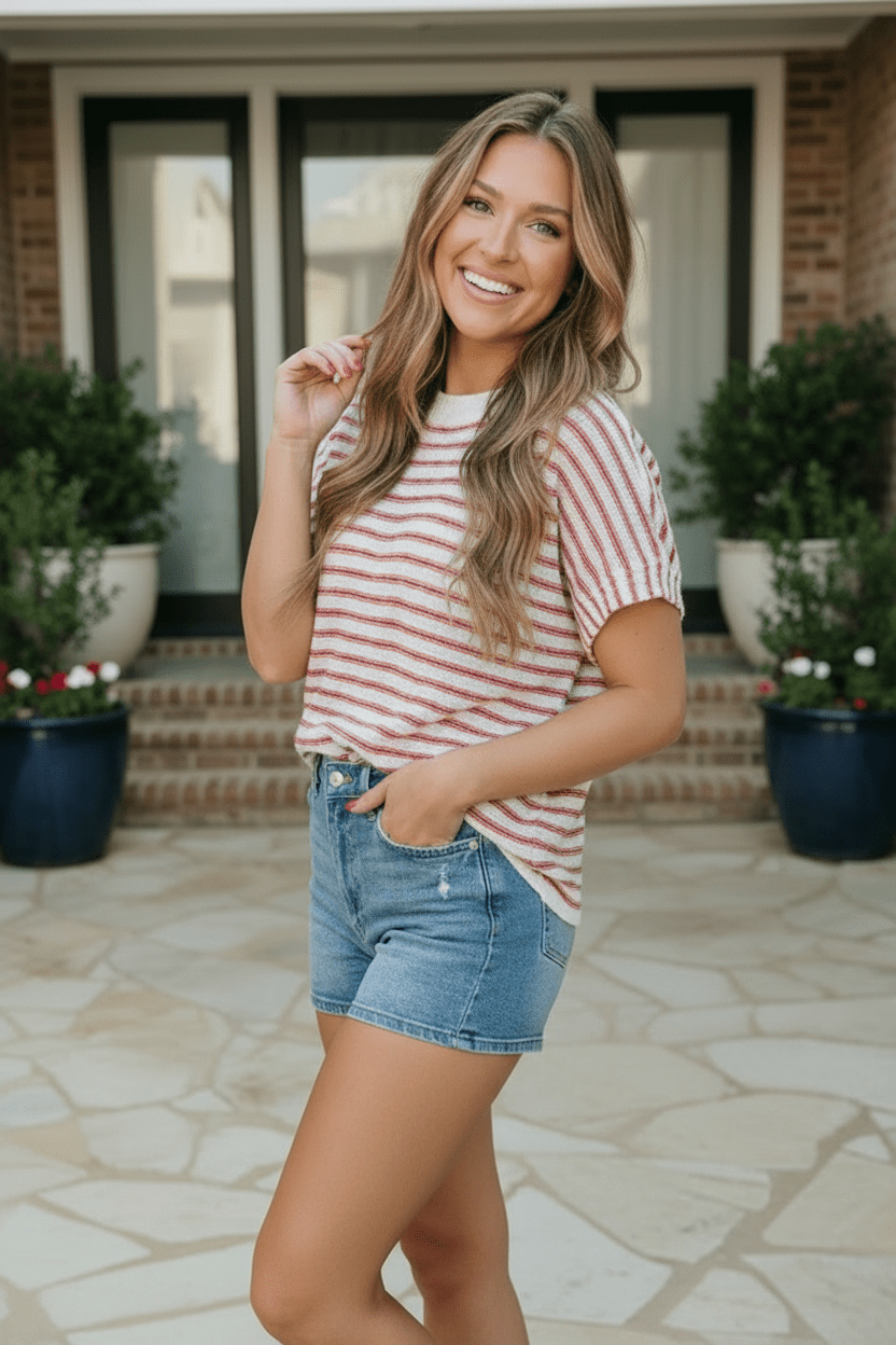 Breezy Stripe Knit Top in Ivory and Red - Bitsy Gypsy Boutique