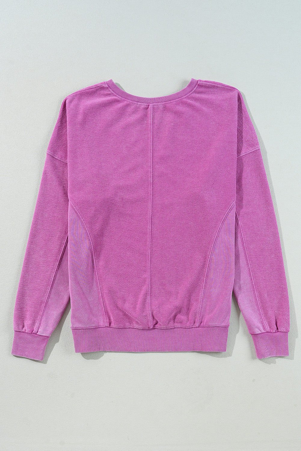 Bright Pink Solid Color Notched Neck Drop Shoulder Sweatshirt - Bitsy Gypsy Boutique