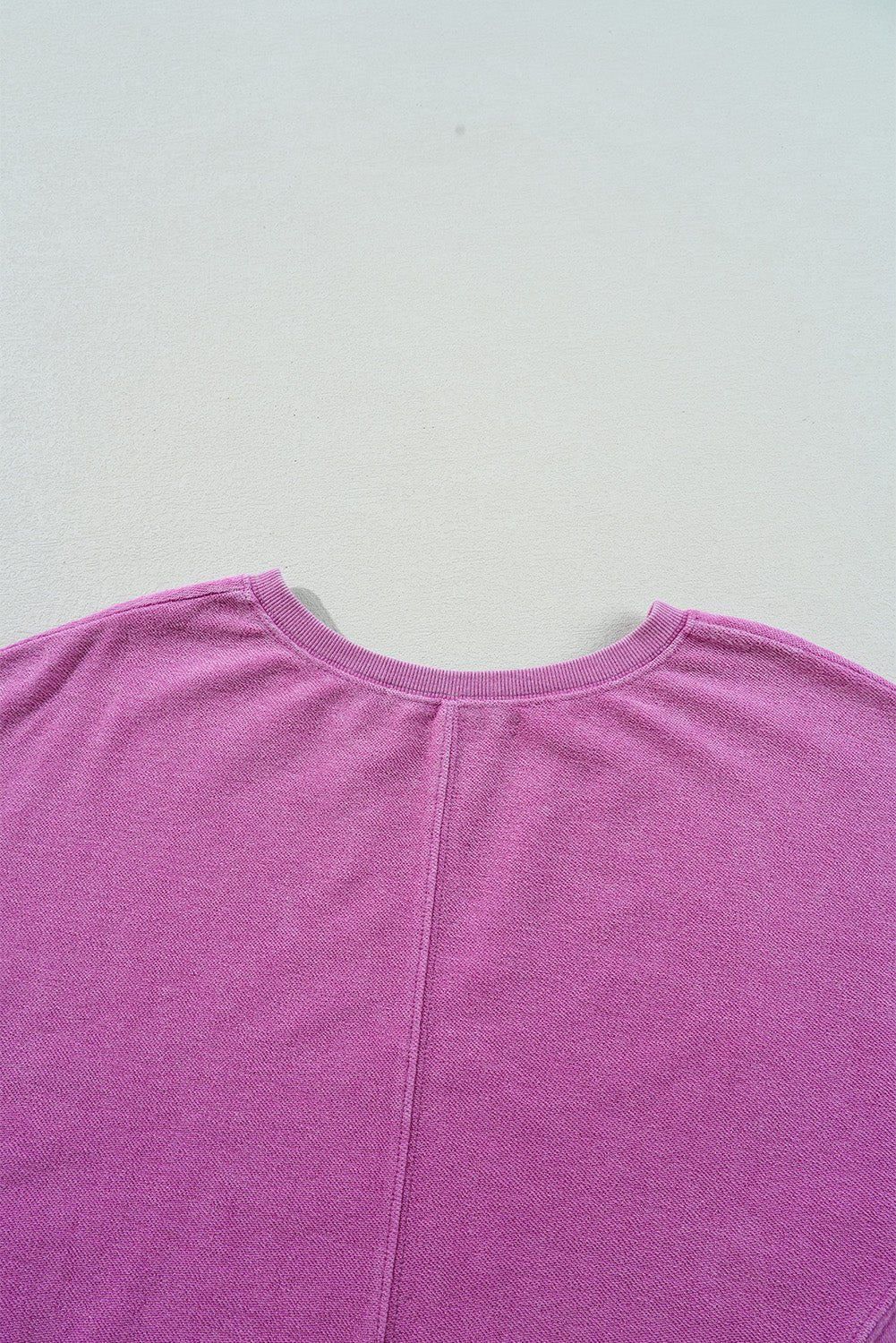 Bright Pink Solid Color Notched Neck Drop Shoulder Sweatshirt - Bitsy Gypsy Boutique