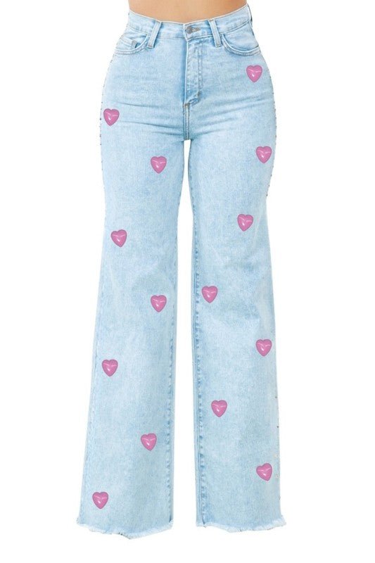 Brooklyn Wide Leg Jean with heart - Bitsy Gypsy Boutique