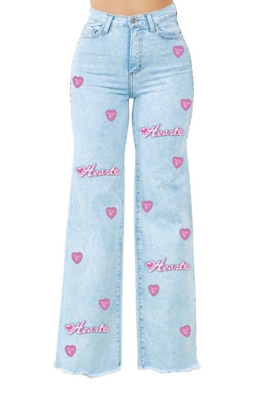 Brooklyn Wide Leg Jean with heart stud pearls - Bitsy Gypsy Boutique