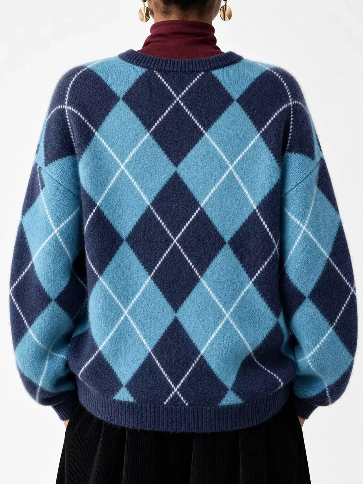 Brown Argyle Long Sleeve Ribbed Crew Neck Sweater - Bitsy Gypsy Boutique