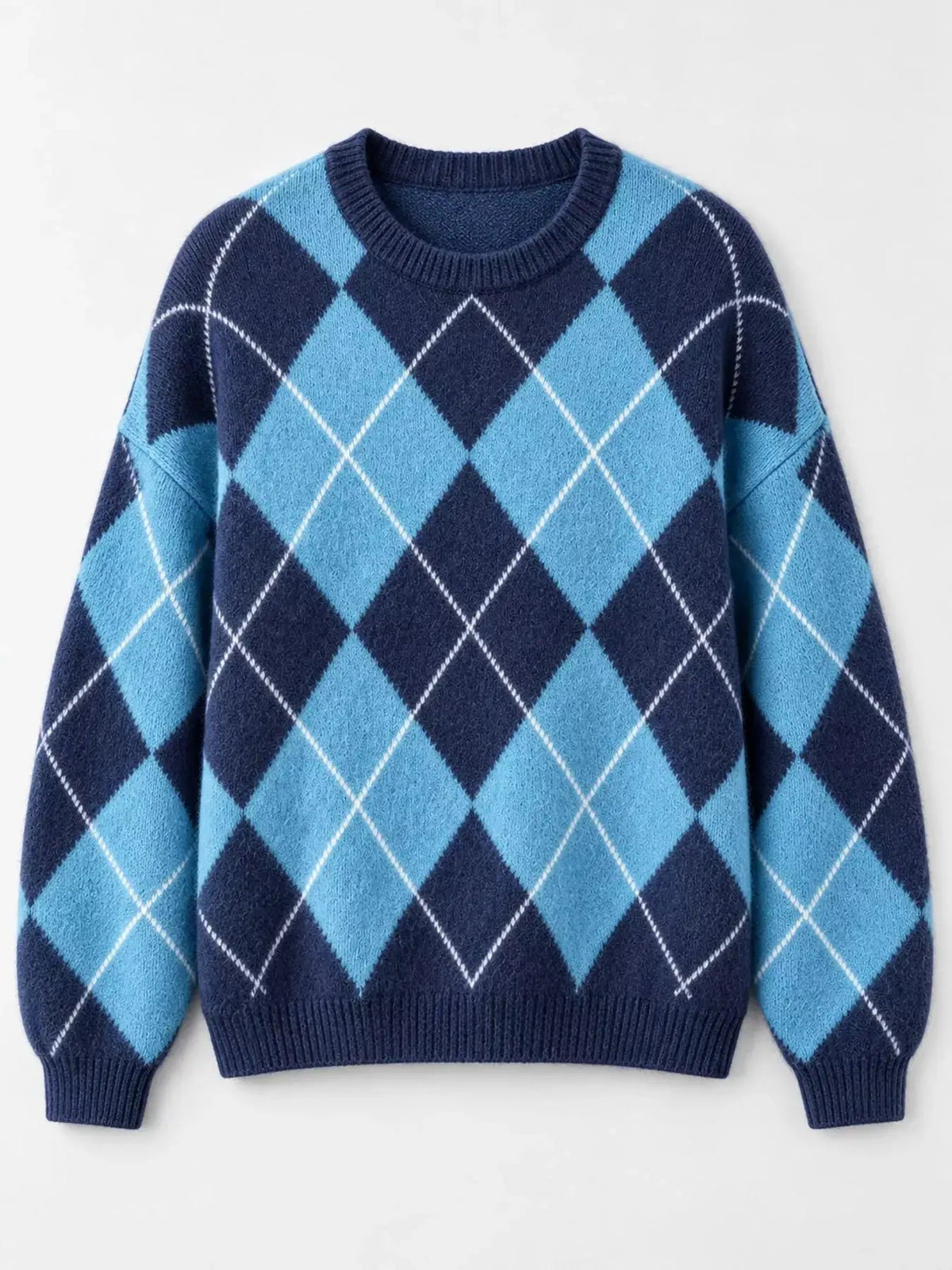 Brown Argyle Long Sleeve Ribbed Crew Neck Sweater - Bitsy Gypsy Boutique