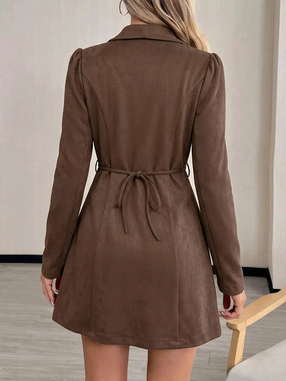 Brown Button Front Long Sleeve Blazer Dress - Bitsy Gypsy Boutique