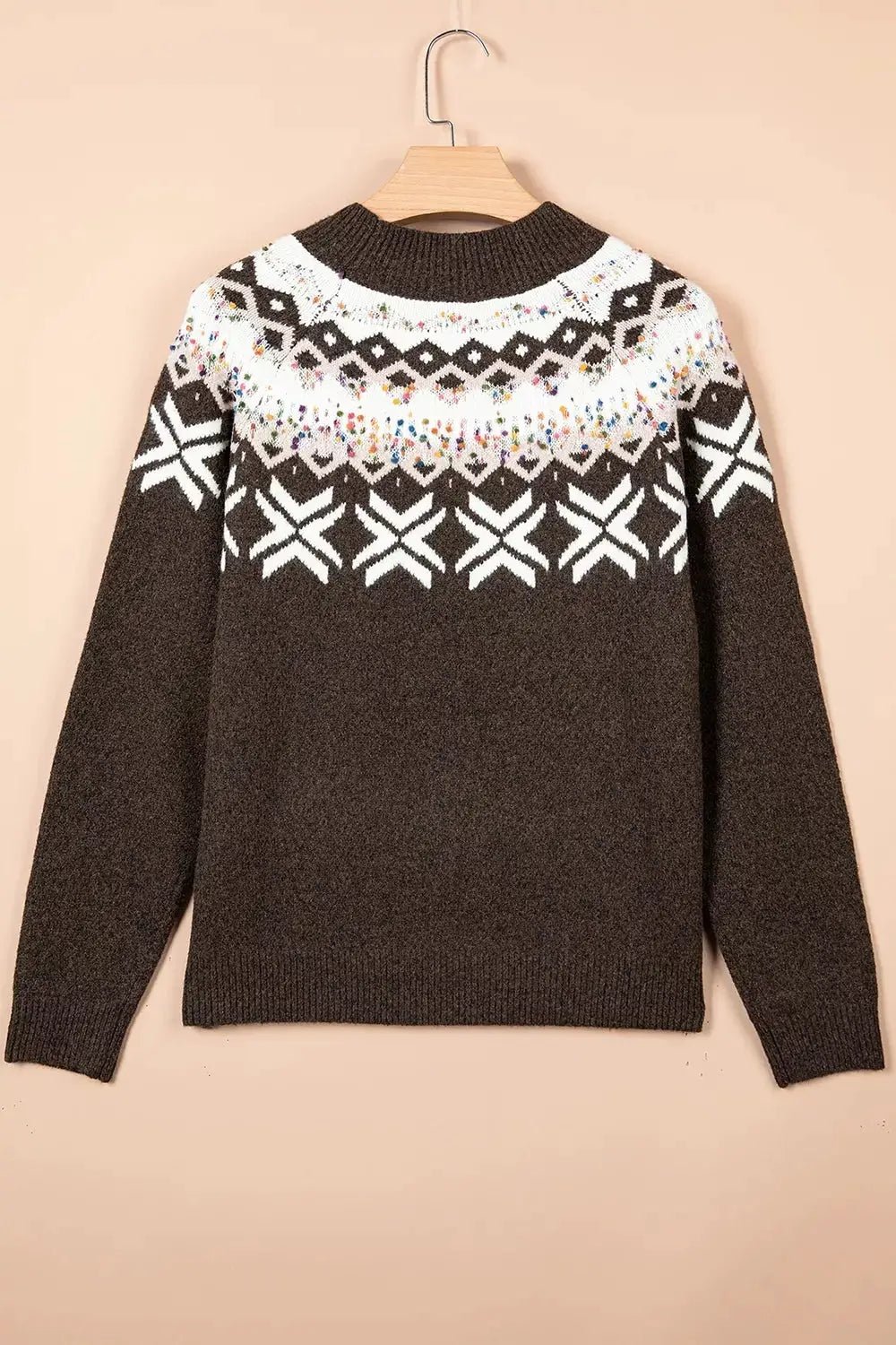 Brown Geometric Confetti Round Neck Sleeve Sweater - Bitsy Gypsy Boutique