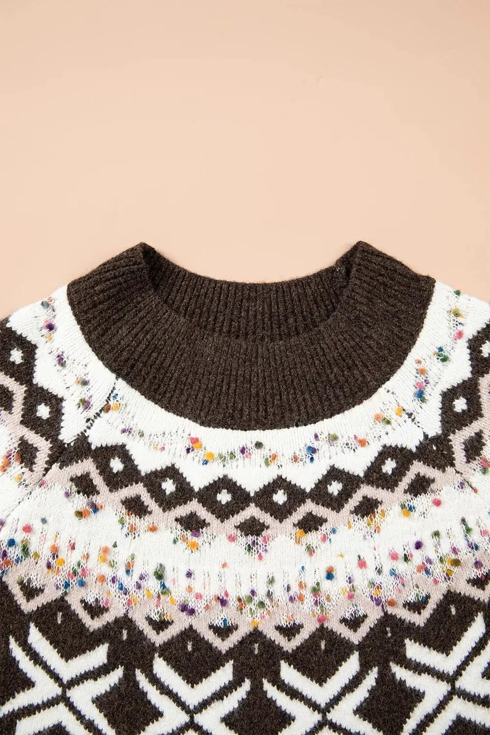 Brown Geometric Confetti Round Neck Sleeve Sweater - Bitsy Gypsy Boutique