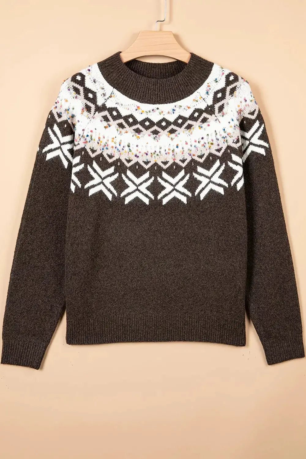 Brown Geometric Confetti Round Neck Sleeve Sweater - Bitsy Gypsy Boutique