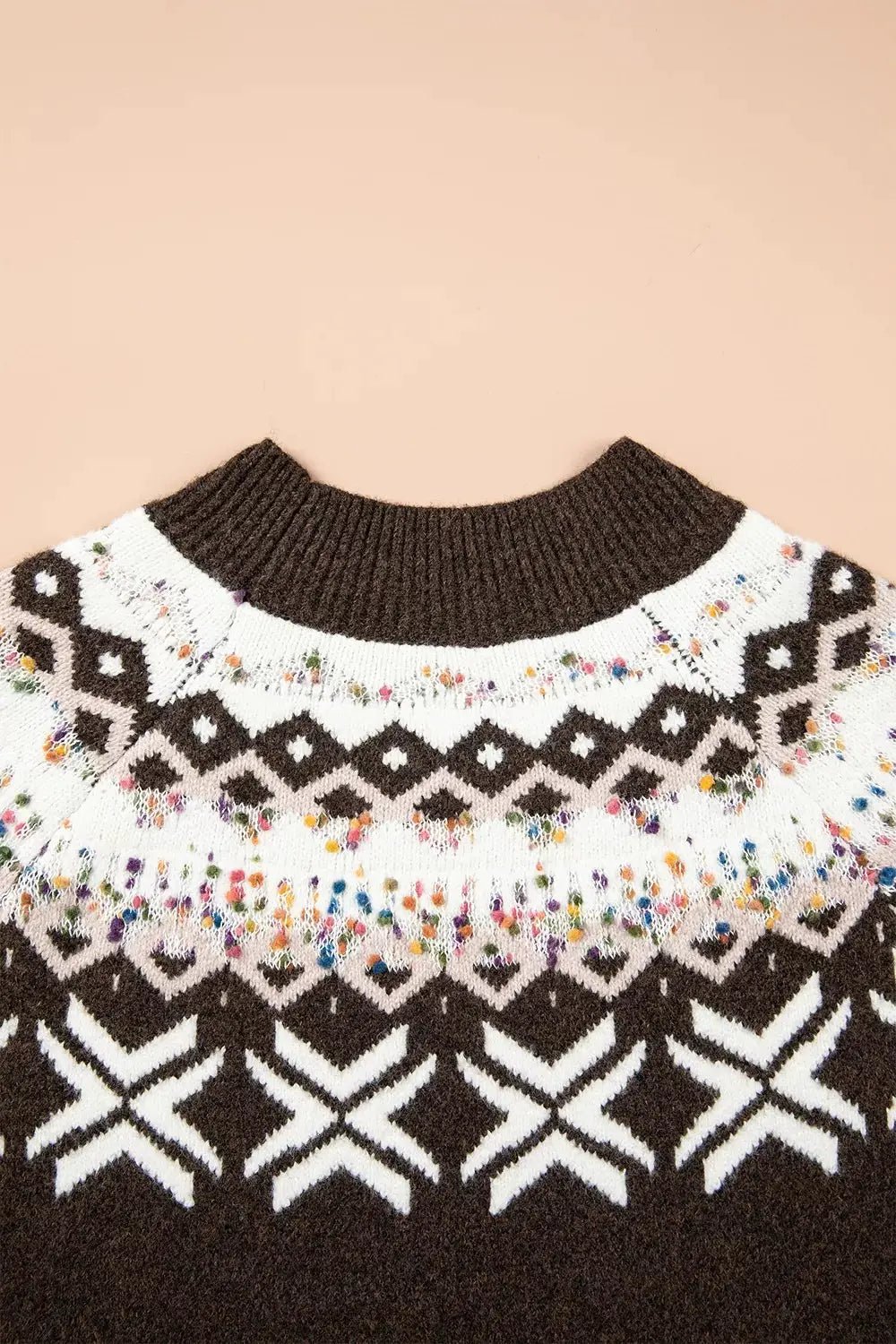 Brown Geometric Confetti Round Neck Sleeve Sweater - Bitsy Gypsy Boutique