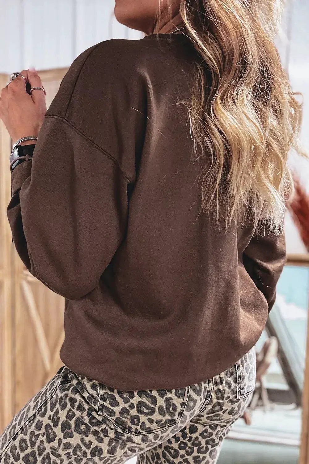 Brown Plaid Pray Graphic Crew Neck Sweatshirt - Bitsy Gypsy Boutique