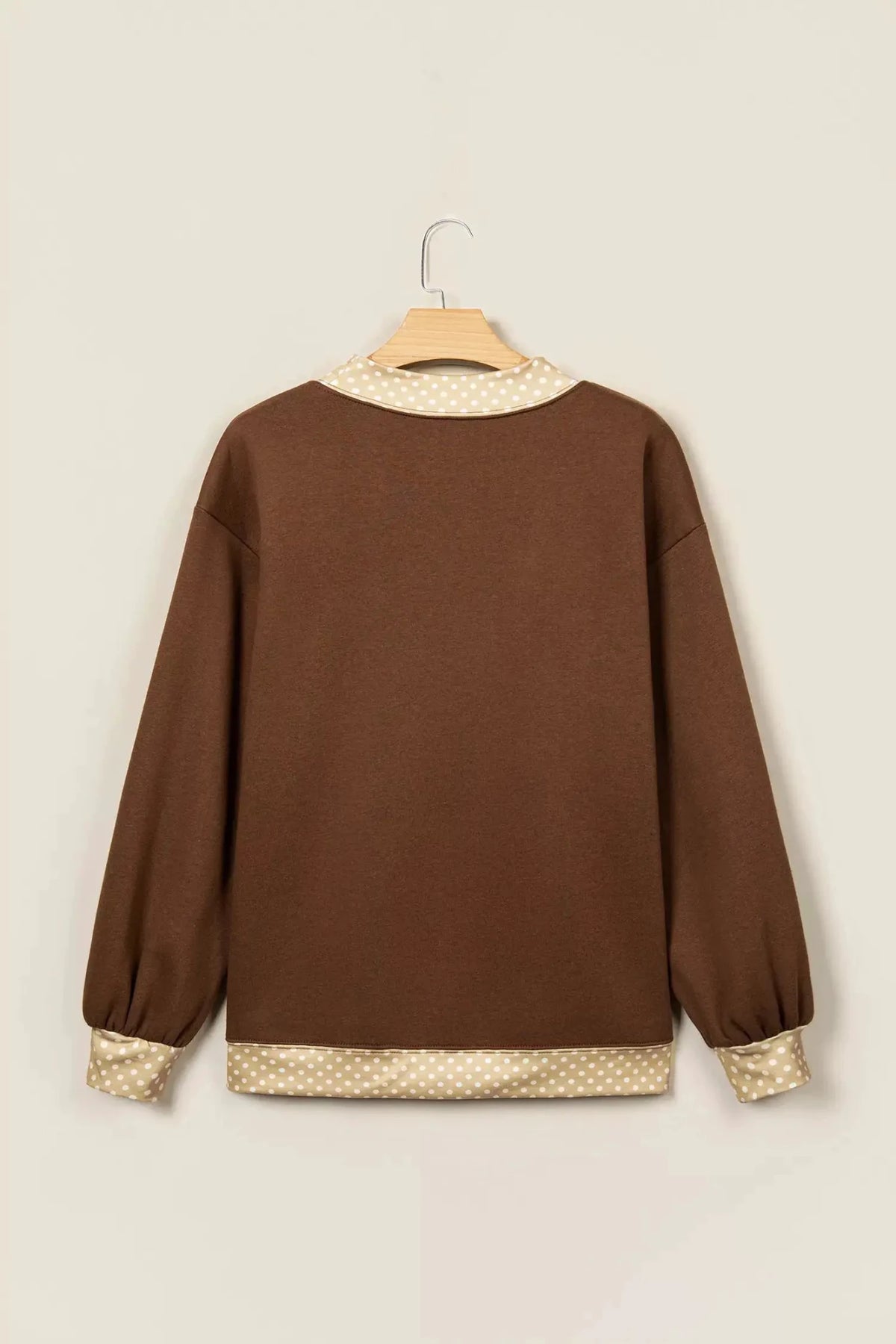 Brown Polka Dot Trim High Neck Blessed Sweatshirt - Bitsy Gypsy Boutique