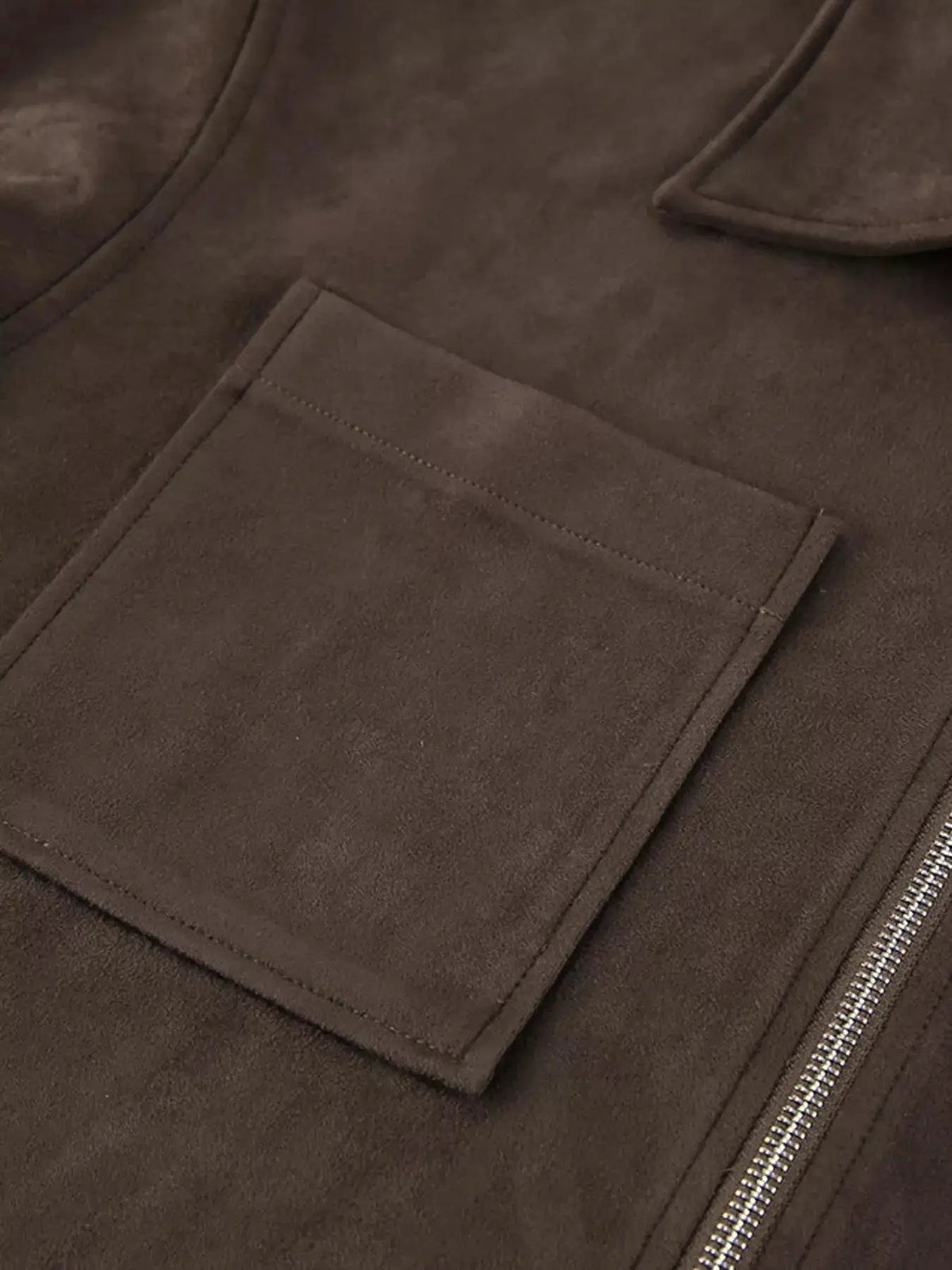 Brown Suede Zipper Utility Jacket With Front Pockets - Bitsy Gypsy Boutique