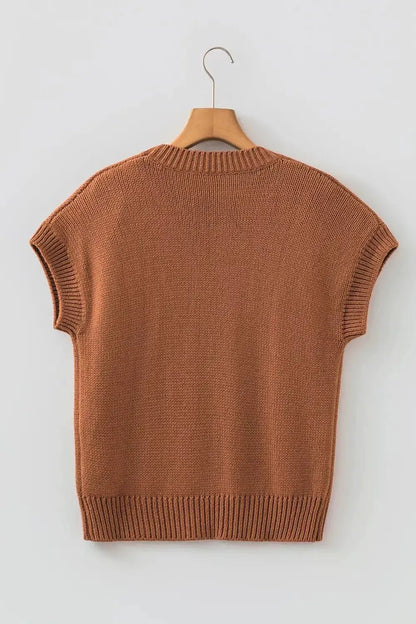 Brown Western Horseshoe Short Sleeve Knit Sweater - Bitsy Gypsy Boutique