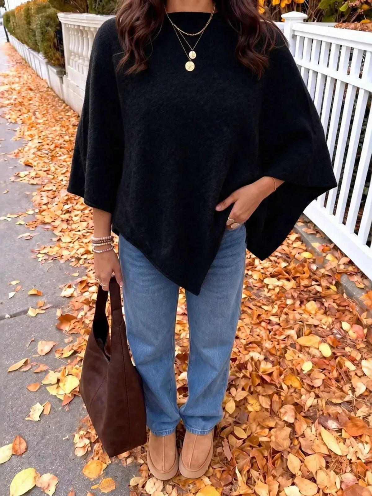 Brushed Beige Round Neck Bat Sleeve Cape Sweater - Bitsy Gypsy Boutique