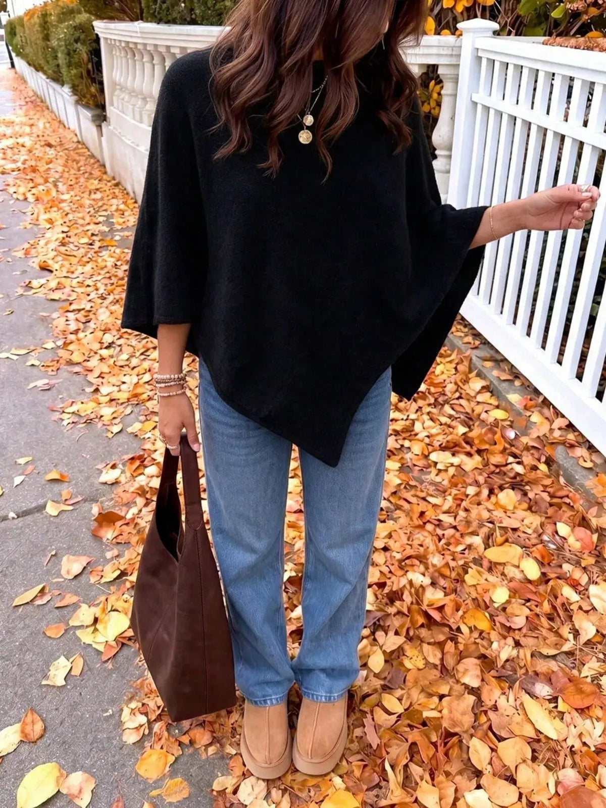 Brushed Beige Round Neck Bat Sleeve Cape Sweater - Bitsy Gypsy Boutique