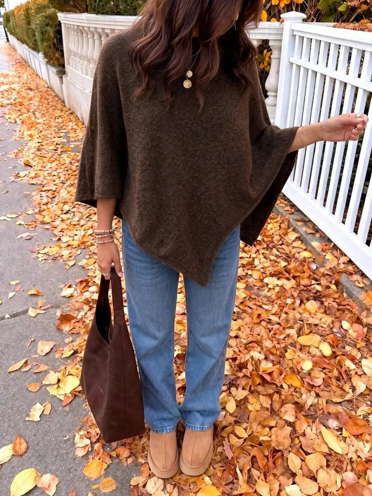 Brushed Beige Round Neck Bat Sleeve Cape Sweater - Bitsy Gypsy Boutique