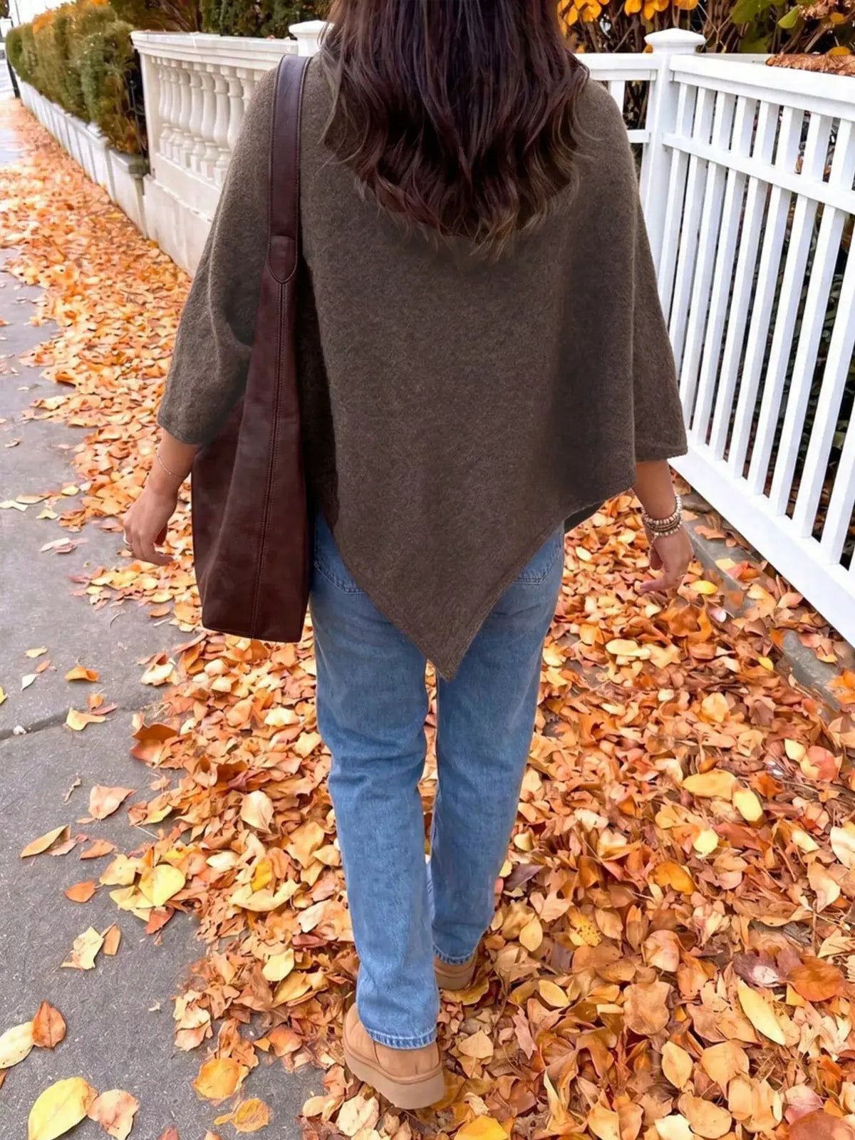 Brushed Beige Round Neck Bat Sleeve Cape Sweater - Bitsy Gypsy Boutique