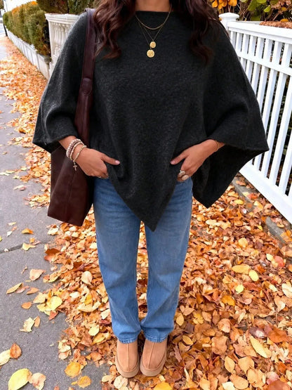 Brushed Beige Round Neck Bat Sleeve Cape Sweater - Bitsy Gypsy Boutique