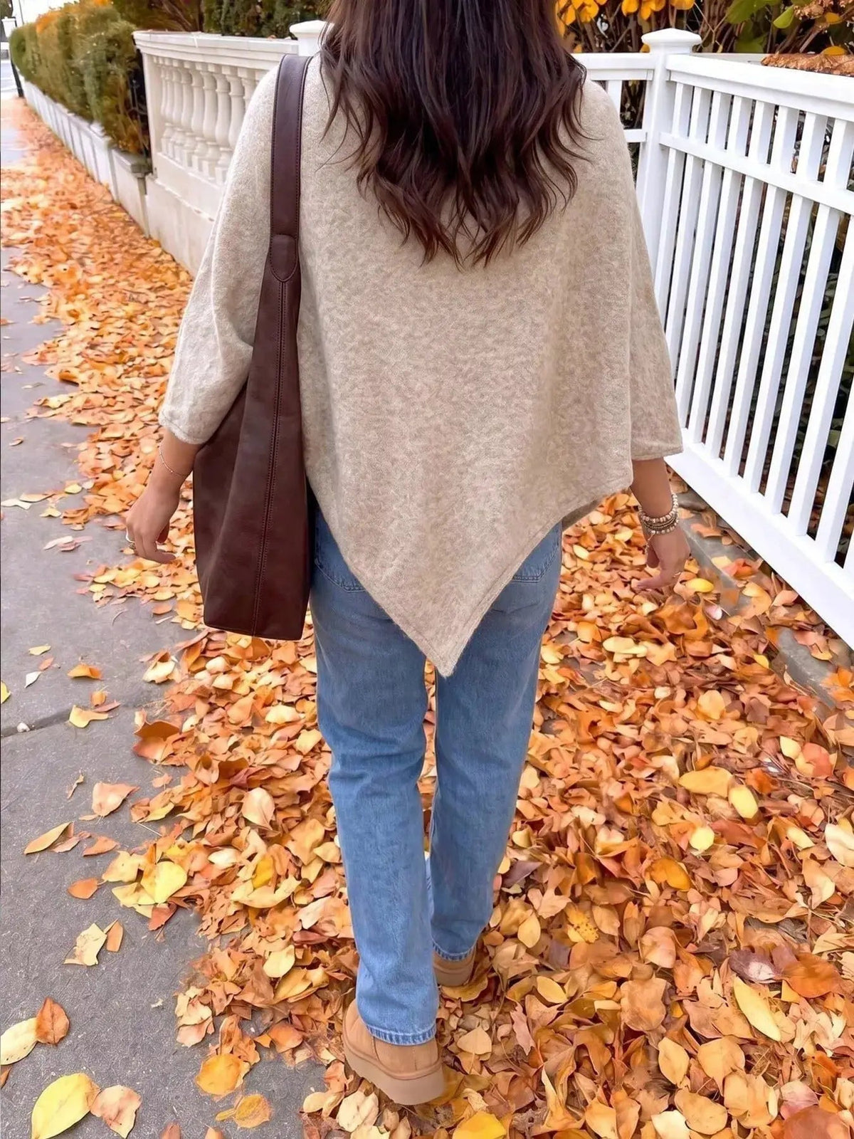 Brushed Beige Round Neck Bat Sleeve Cape Sweater - Bitsy Gypsy Boutique