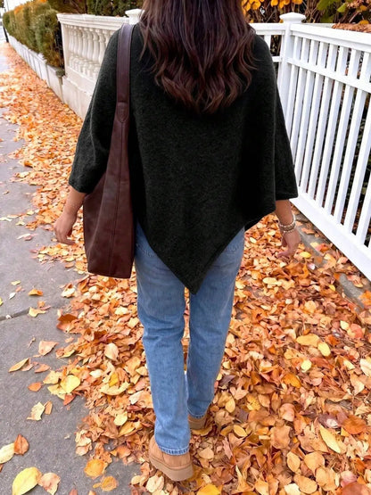 Brushed Beige Round Neck Bat Sleeve Cape Sweater - Bitsy Gypsy Boutique